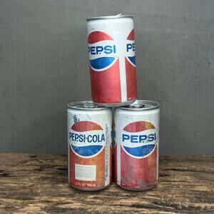 Lot 3 Vintage Pepsi Cola Cans 1970s 80s Globe Logo ME NY 5 Cent Deposit